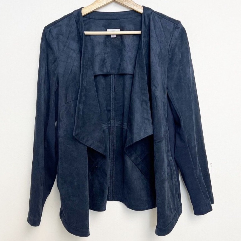 J.Jill Faux Suede Open Draped Cardigan Jacket Navy Blue Large - Picture 1 of 9